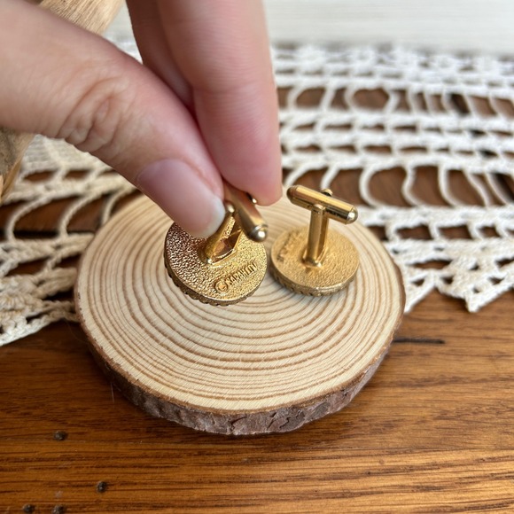 Sarah Coventry Vintage Gold Tone Enamel Harlequin Geometric Cufflinks Round - Picture 2 of 5